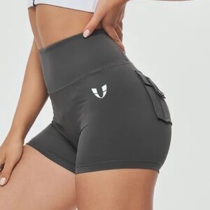 Firm Abs Cargo shorts Scrunch Butt  High-Waist Multiple Pockets blue S/M